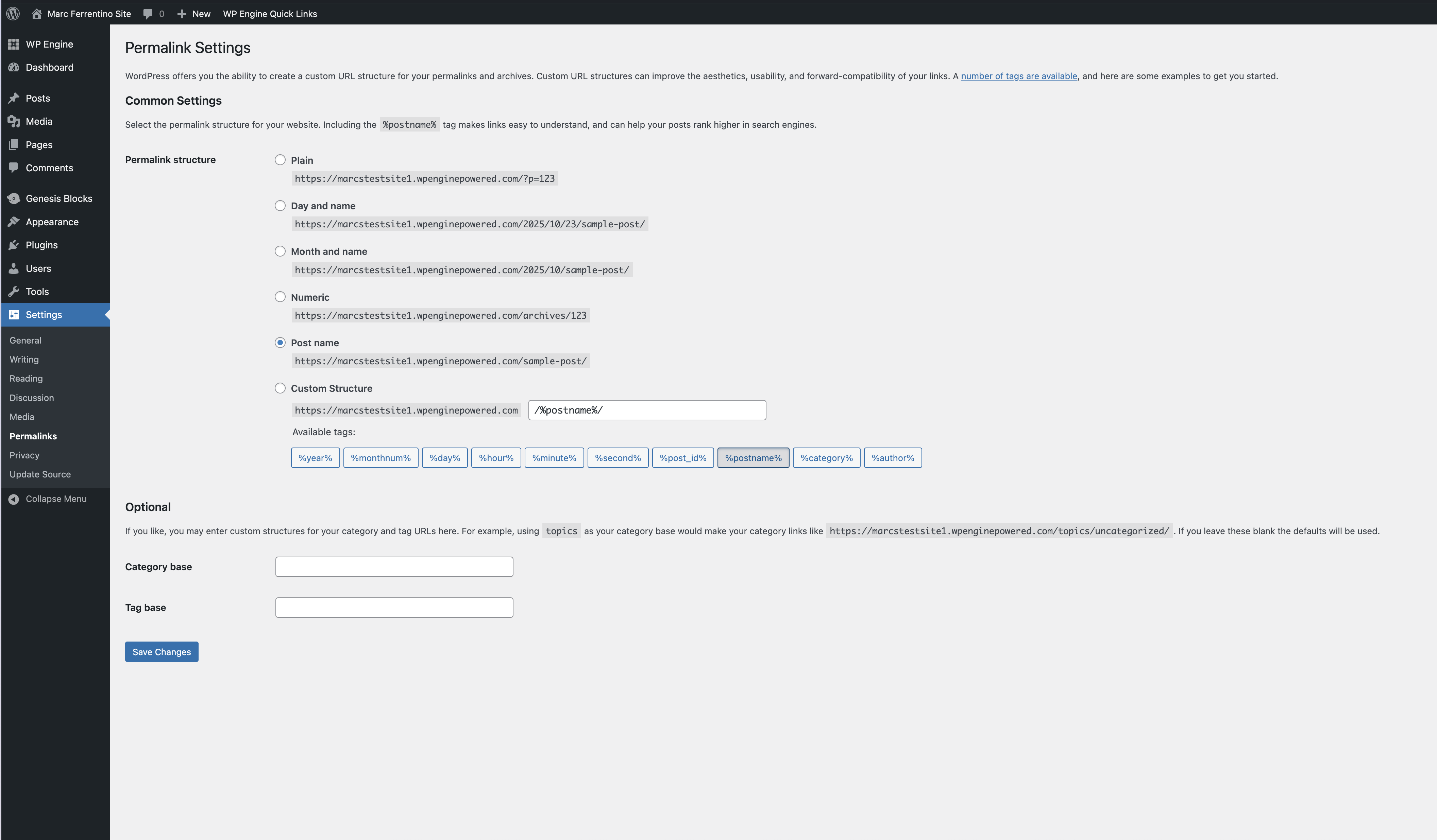 WordPress Permalinks Settings